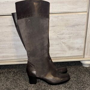 Elegant Gray Leather Knee-High Boots